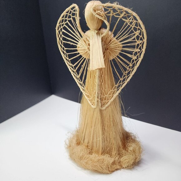 Vintage Handmade Folk Art Straw Angel Doll Figure Display 10'' with Wings - Picture 2 of 7
